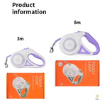3M/5M Automatic Retractable Dog Leash with Flashlight, LED Glowing at Night Walking Leash, Durable Nylon Outdoor Leash for Dog Pet palace shop