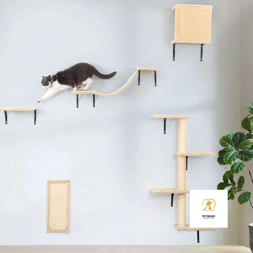 5 Pcs Wall Mounted Cat Climber Set, Floating Cat Shelves and Perches, Cat Activity Tree with Scratching Posts, Modern Cat Furnit Pet palace shop