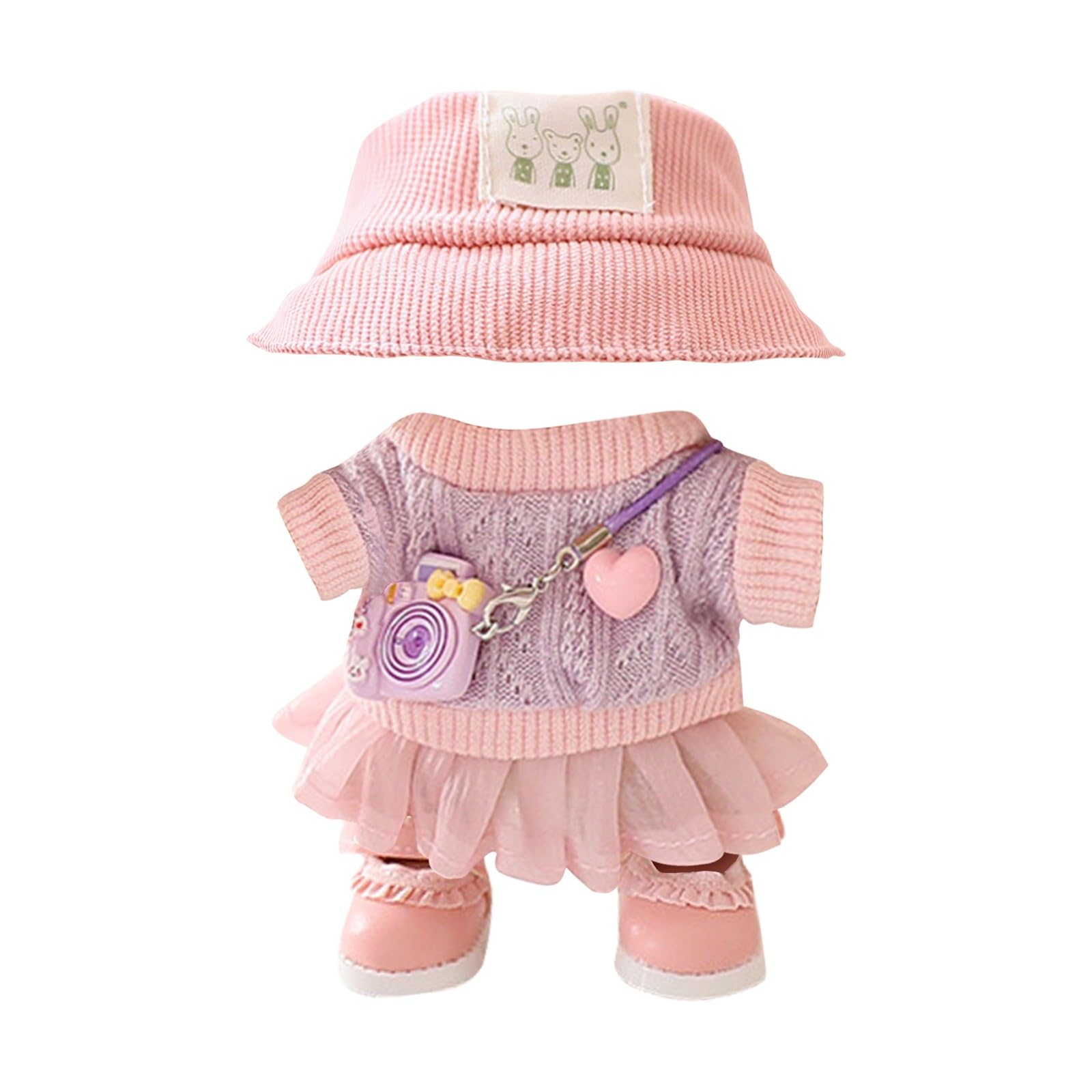 17cm Clothes Set for Dog NO Doll , Hat and Dress Set for dogs Accessories Suit, Cute Outfit for Labubu Dress up Purple