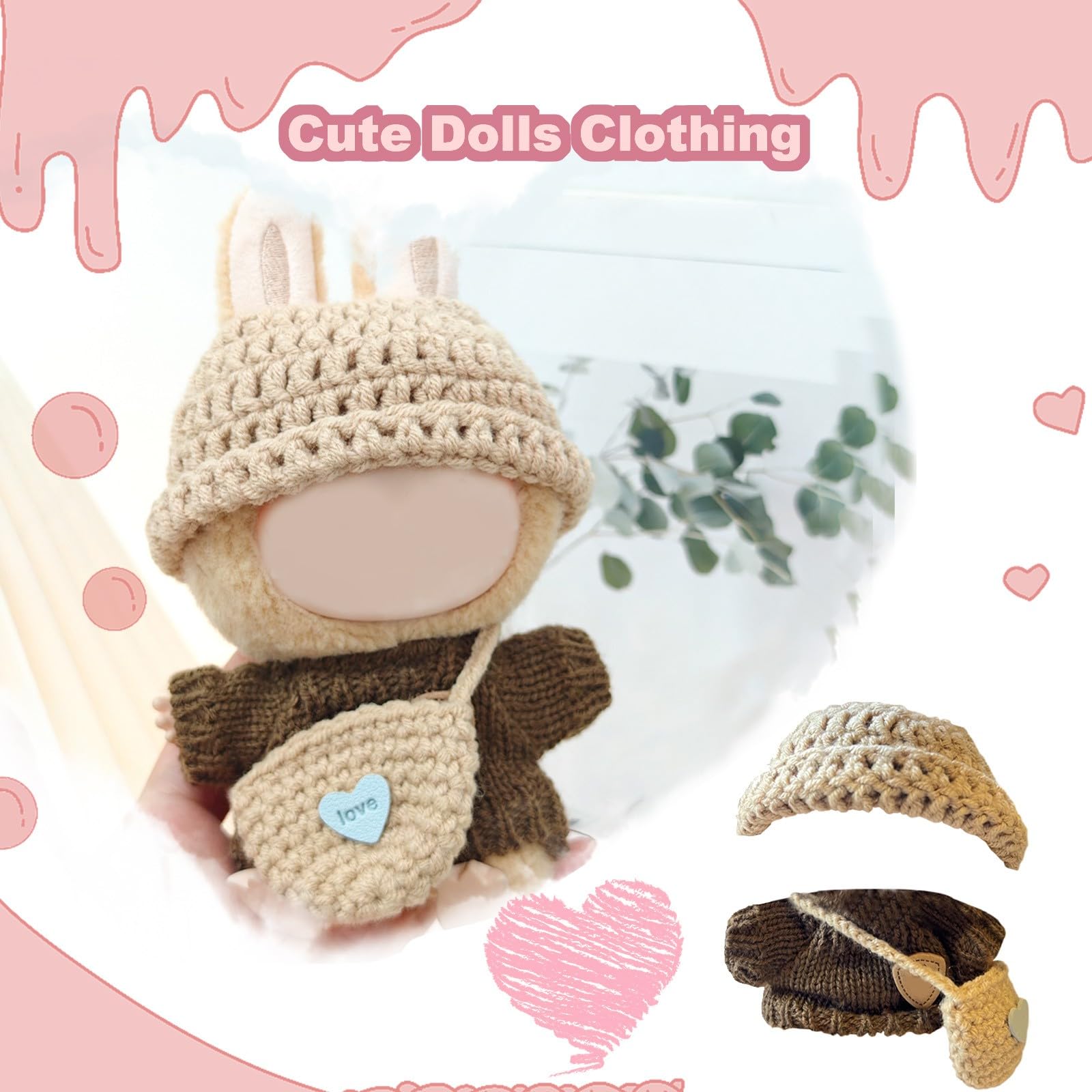 17cm Clothes Set for Dog NO Doll , Hat and Dress Set for dogs Accessories Suit, Cute Outfit for Labubu Dress up Purple