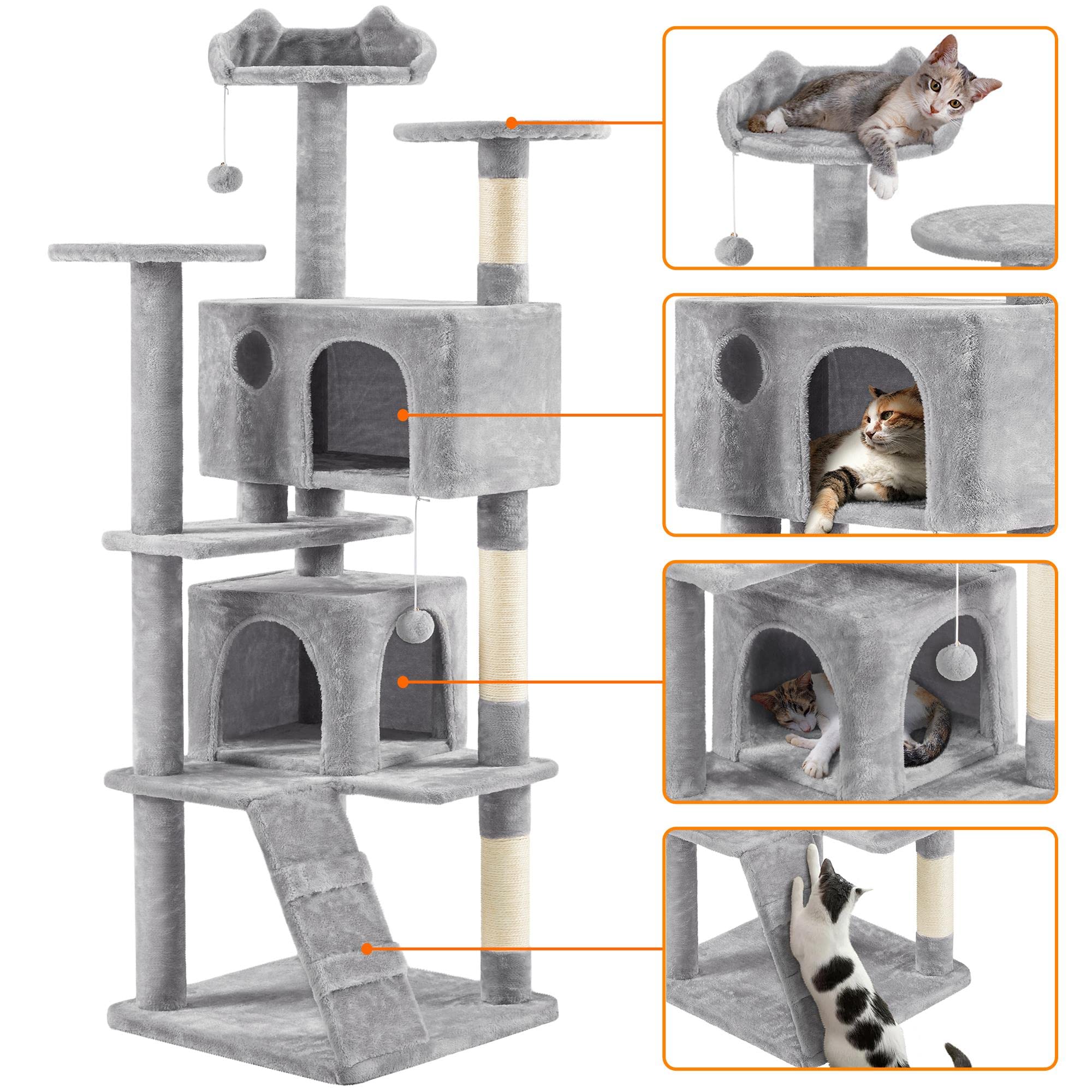 Yaheetech 54in Cat Tree Tower Condo Furniture Scratch Post for Kittens Pet House Play