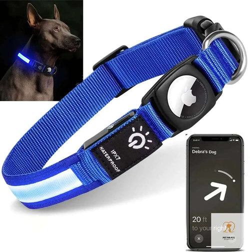 For Apple Airtag GPS Finder Led Dog Collar WaterProof Light USB Chargeable Luminous collar Pet For Apple Air Tag Tracker Case Pet palace shop