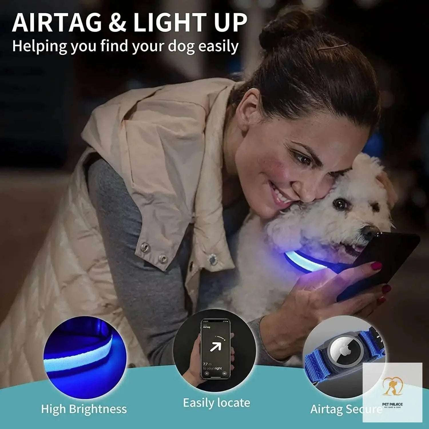 For Apple Airtag GPS Finder Led Dog Collar WaterProof Light USB Chargeable Luminous collar Pet For Apple Air Tag Tracker Case Pet palace shop