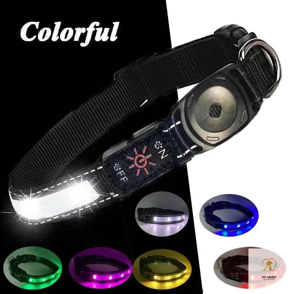 For Apple Airtag GPS Finder Led Dog Collar WaterProof Light USB Chargeable Luminous collar Pet For Apple Air Tag Tracker Case Pet palace shop