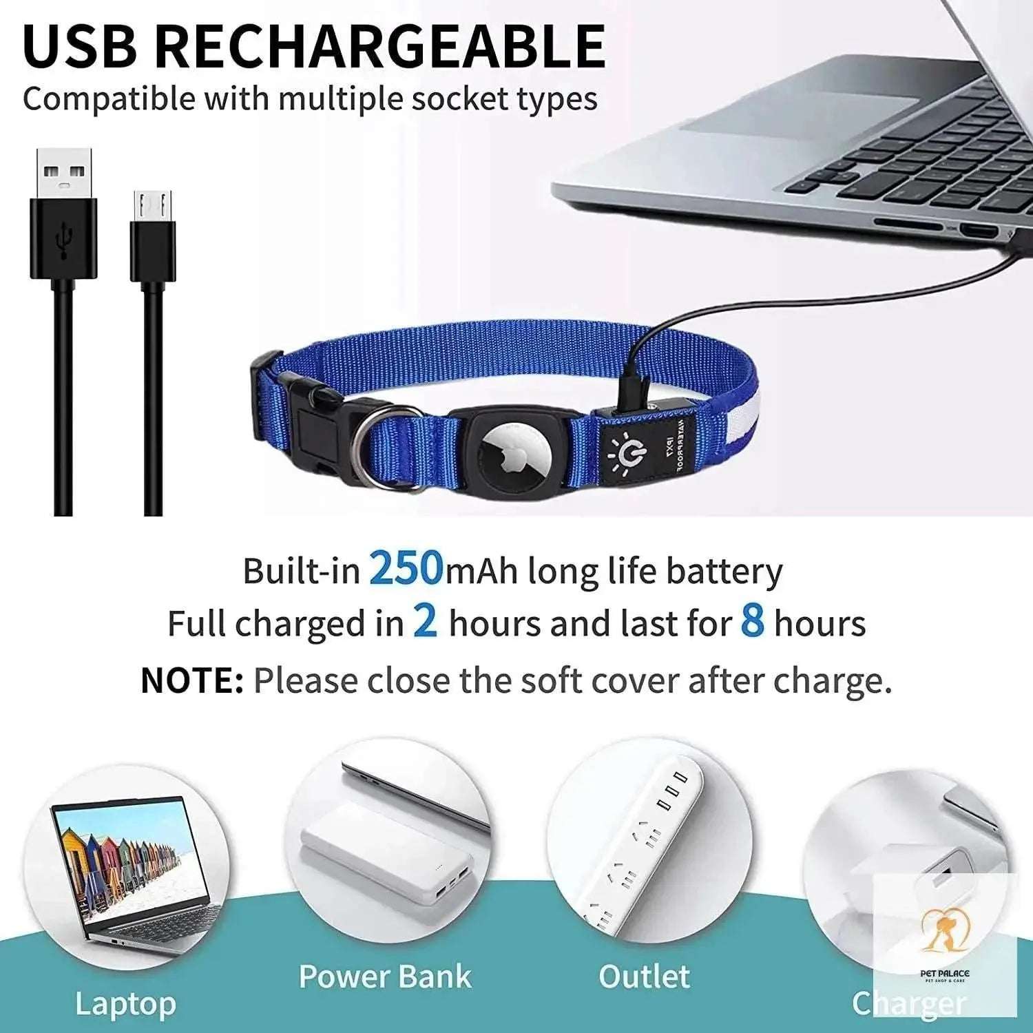 For Apple Airtag GPS Finder Led Dog Collar WaterProof Light USB Chargeable Luminous collar Pet For Apple Air Tag Tracker Case Pet palace shop