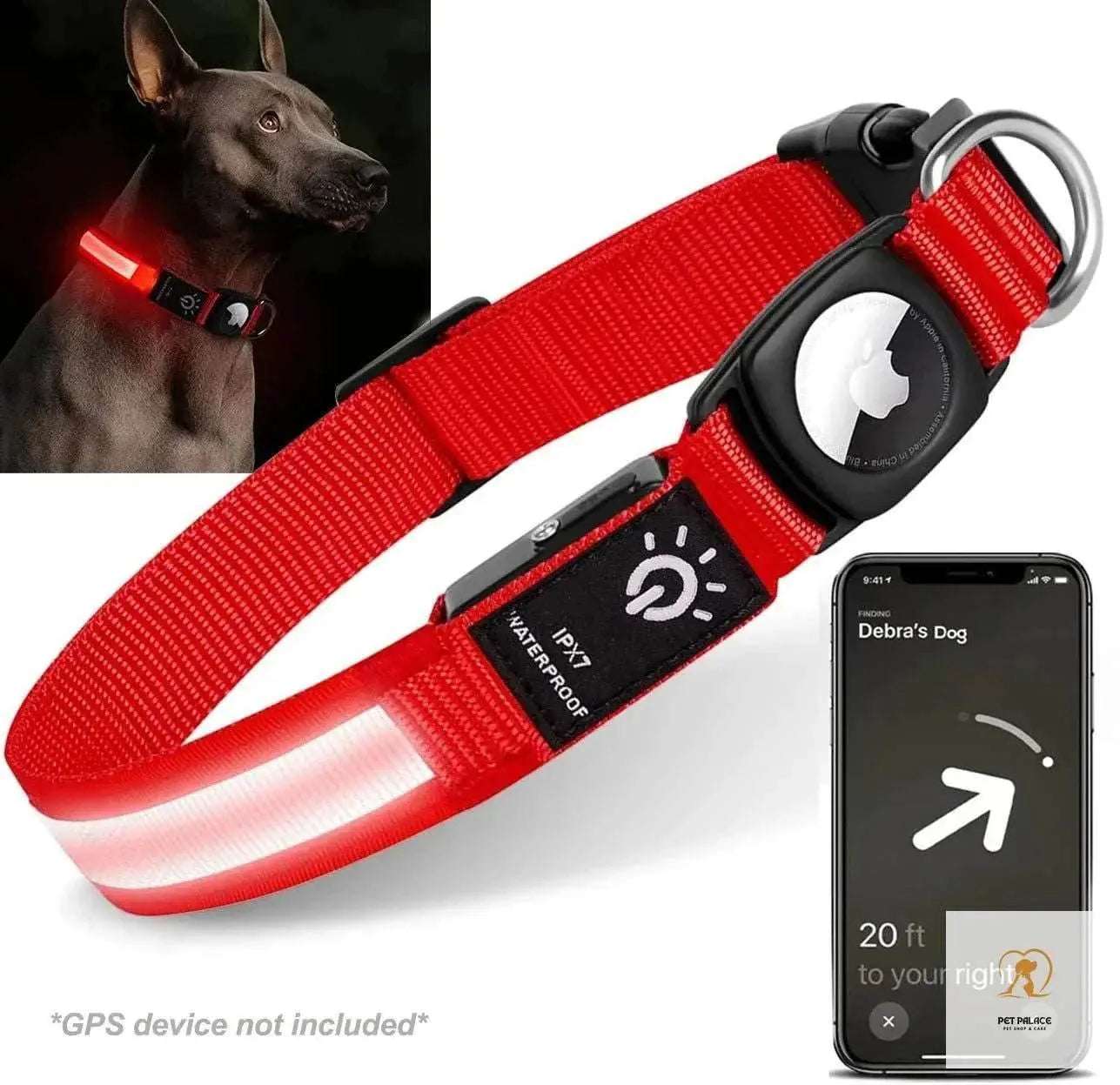 For Apple Airtag GPS Finder Led Dog Collar WaterProof Light USB Chargeable Luminous collar Pet For Apple Air Tag Tracker Case Pet palace shop