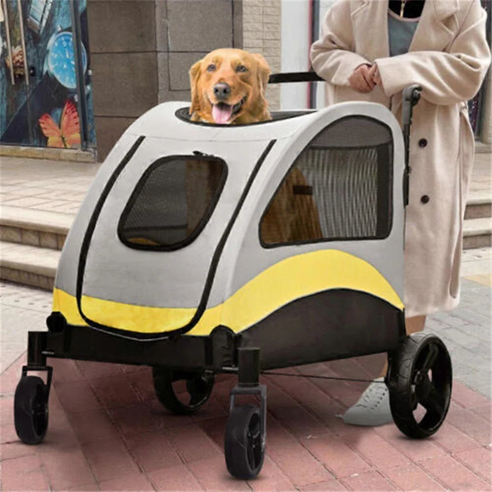 Premium Dog Stroller Pram 4 Wheel Foldable Cart Travel Walk Pet Jogger Wagon for Small Medium Large Dogs