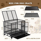Indestructible Dog Crate with Removable Tray - 37/42/46 Inch Heavy Duty Steel Kennel