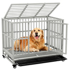 Indestructible Dog Crate with Removable Tray - 37/42/46 Inch Heavy Duty Steel Kennel