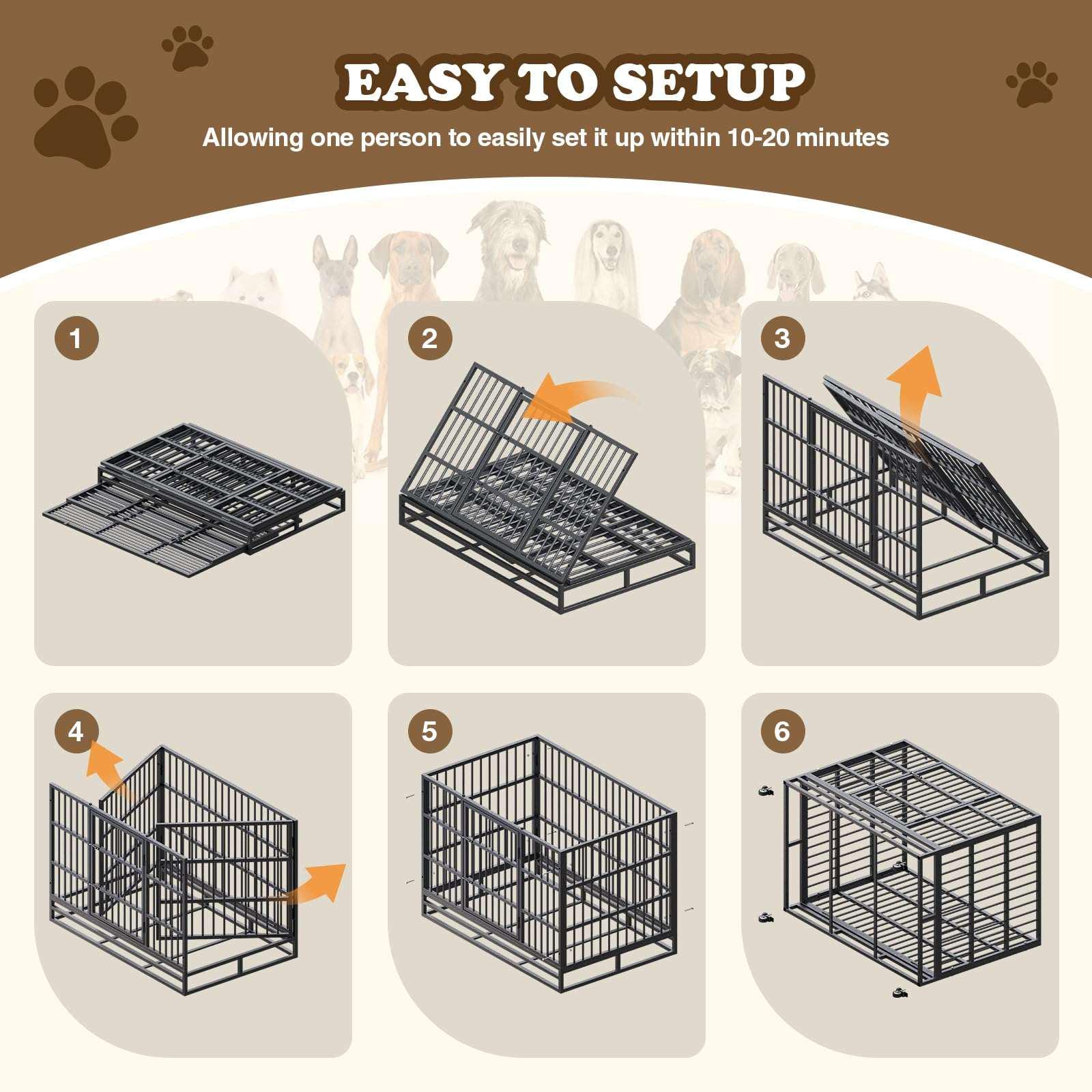 Indestructible Dog Crate with Removable Tray - 37/42/46 Inch Heavy Duty Steel Kennel